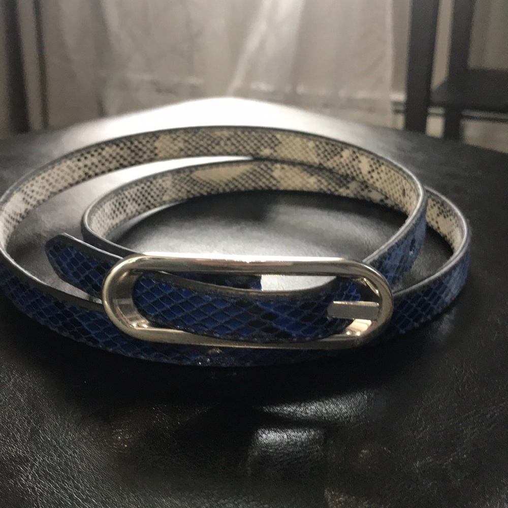 Blue and black snakeskin design belt.